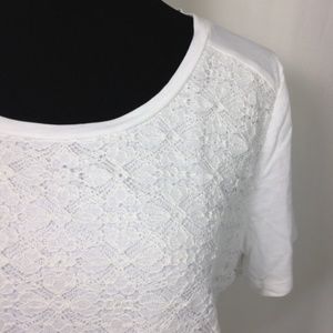 Talbots White Crochet Overlay T-Shirt Large Petite